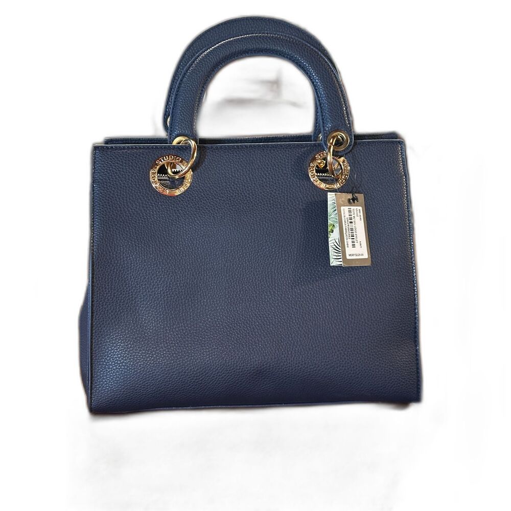 Navy Tote NWT Big Logo Eyelet Pebbled Exterior Removable Shoulder Strap